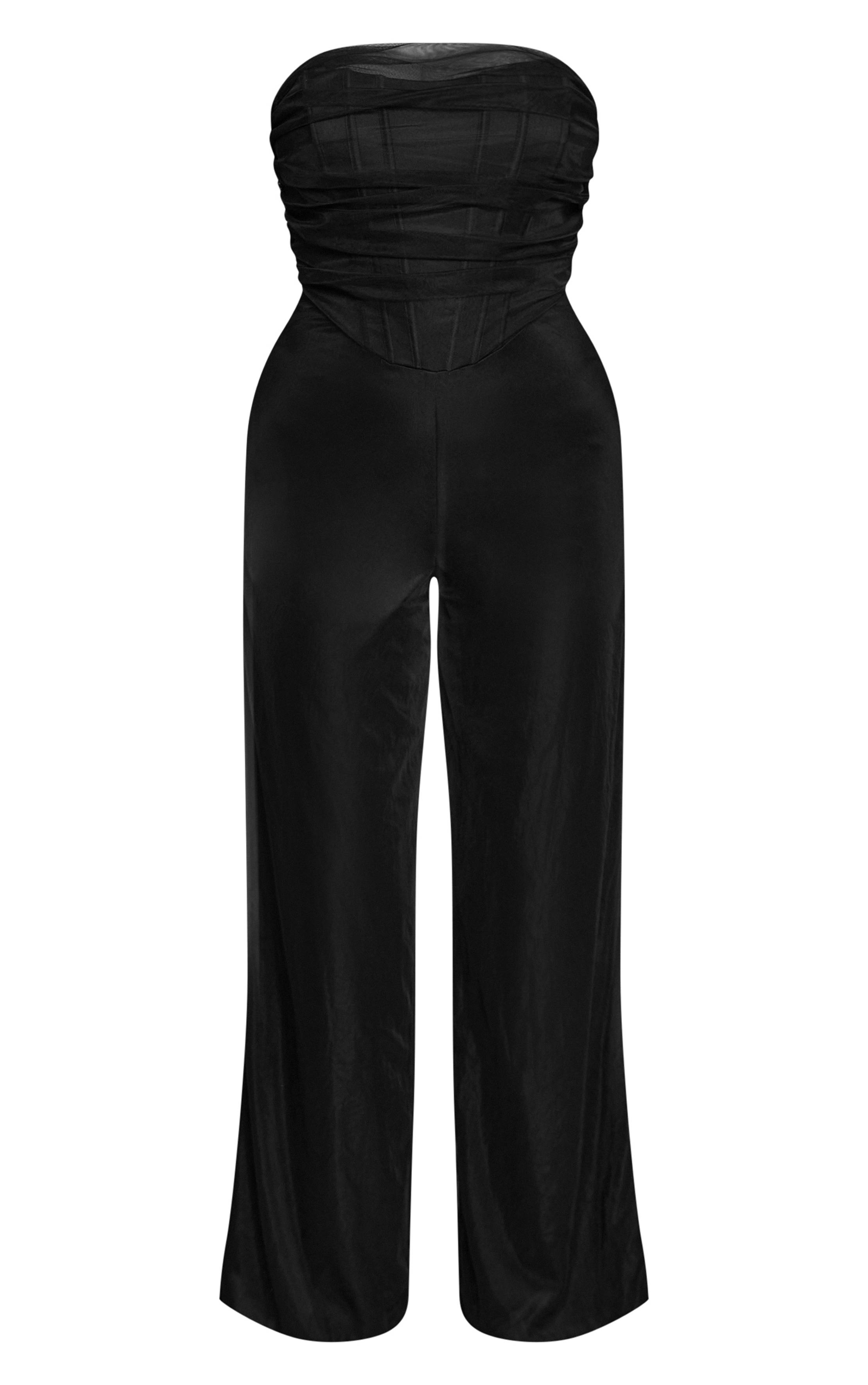 Noir Combinaison Corset Bandeau Moulante À Empiècements Mesh