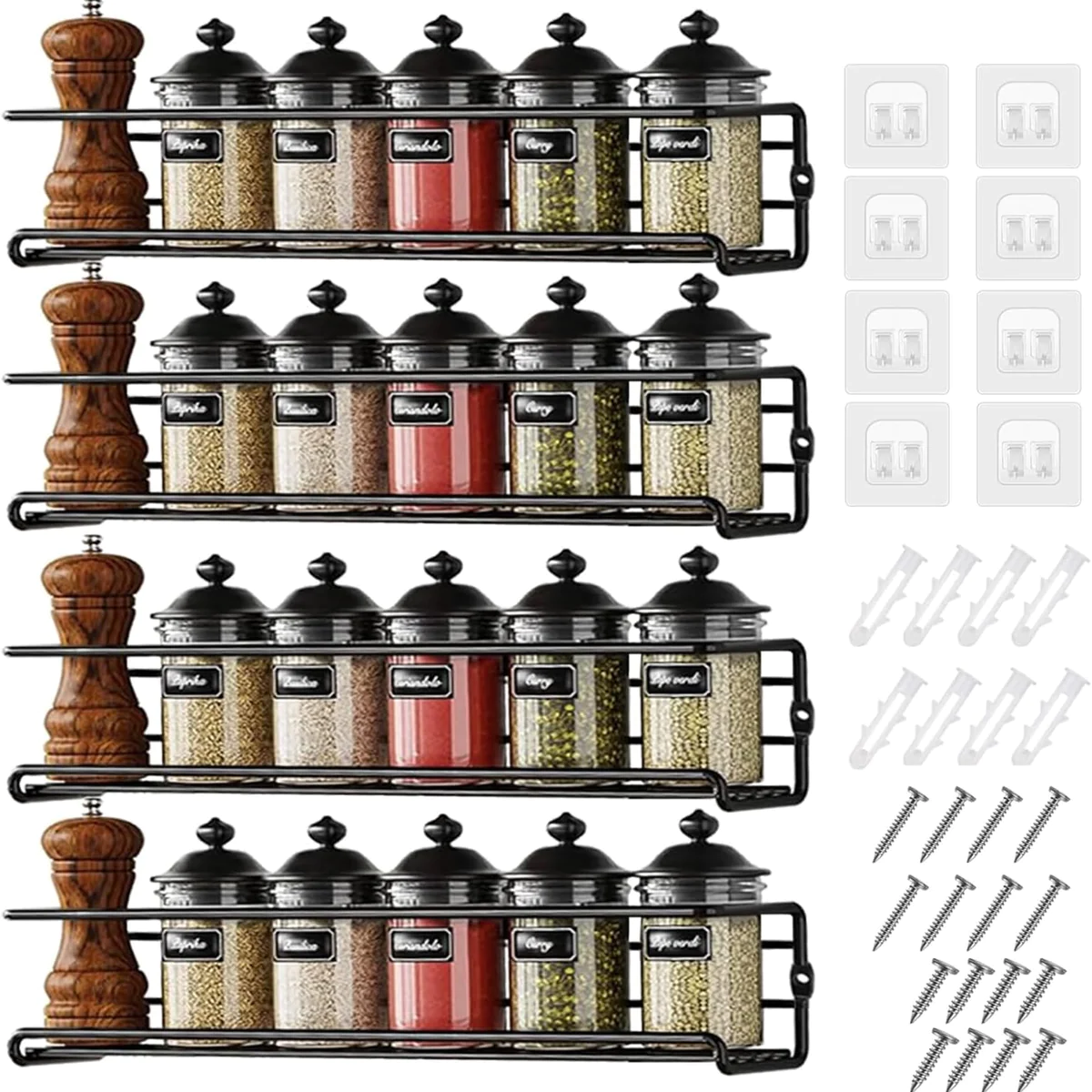 Lot de 4 Rangement epices Cuisine 29 × 6 × 6 cm Vendos85