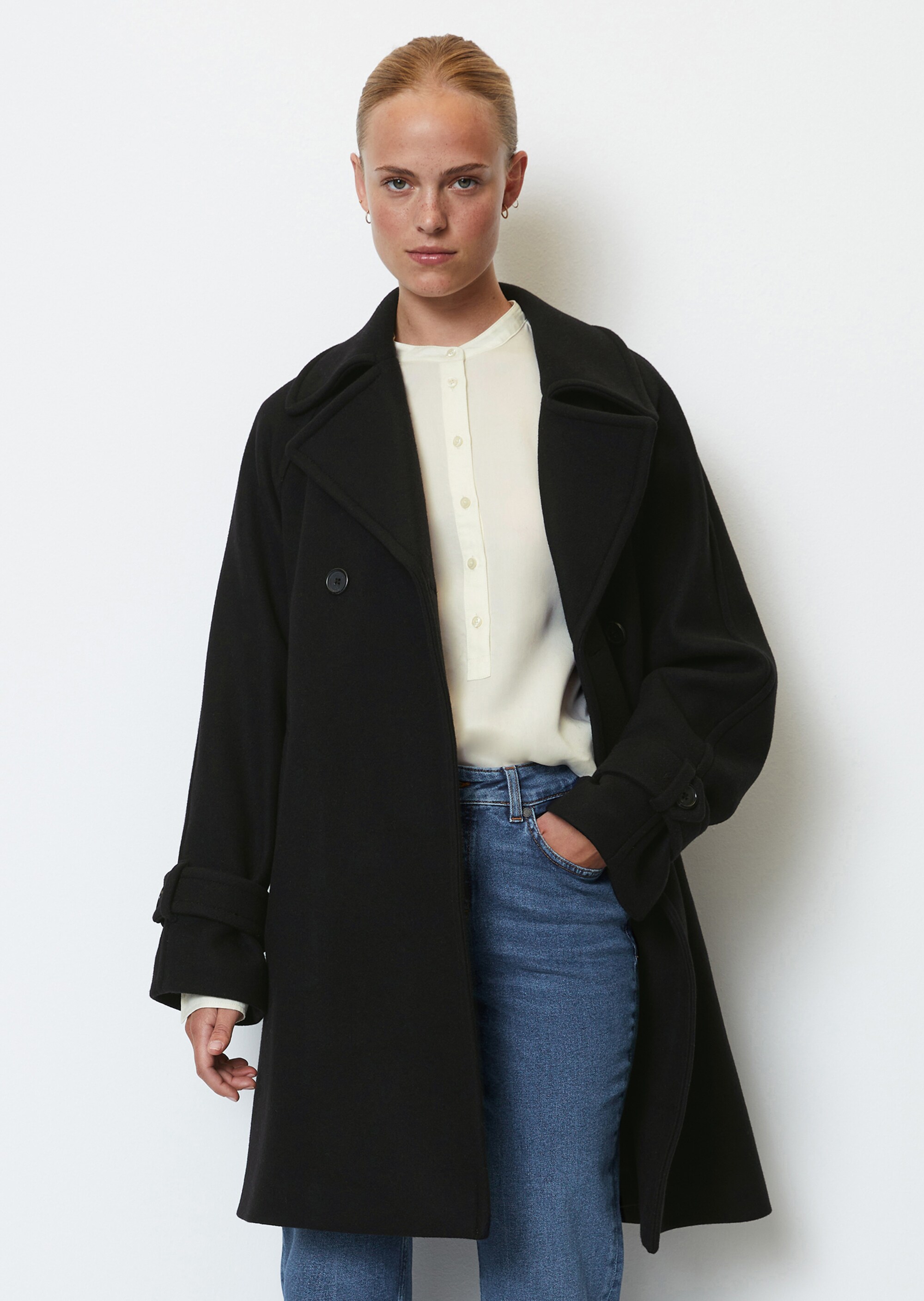 Kurzer Trenchcoat relaxedaus italienischer Schurwolle-Mix-Qualität