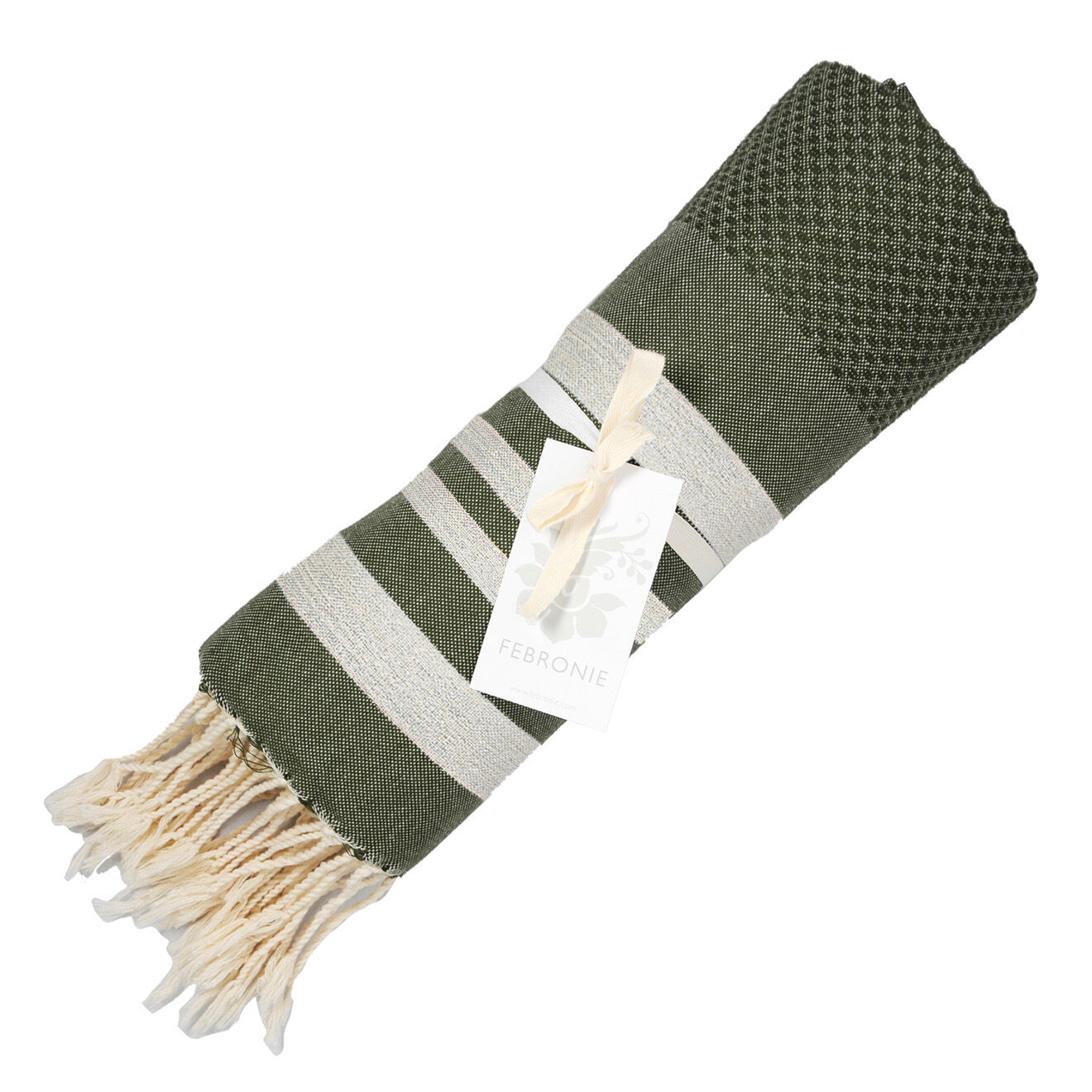 Febronie Fouta Nid d'abeille Hamptons Lurex vert kaki/argenté - 100x200 cm