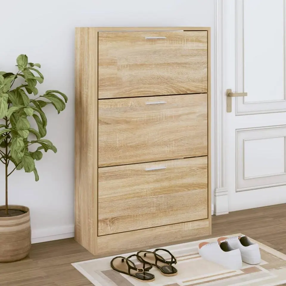 vidaXL - Schoenenkast 6 paar met 3 kleppen - Sonoma eiken - Hout - 63x24x103 cm