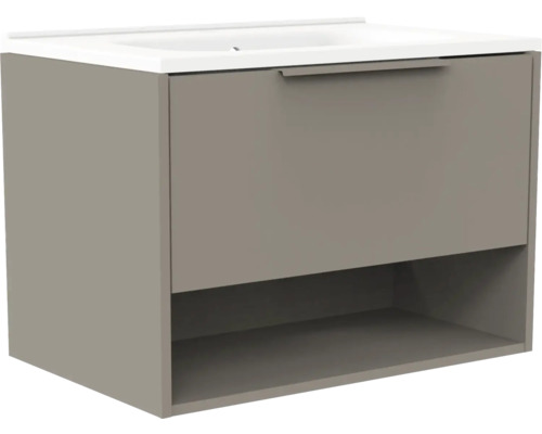 Badkamermeubelset FACKELMANN B.Paris BxHxD 705 x 498 x 465 mm Frontkleur cubanitgrijs met gegoten wastafel