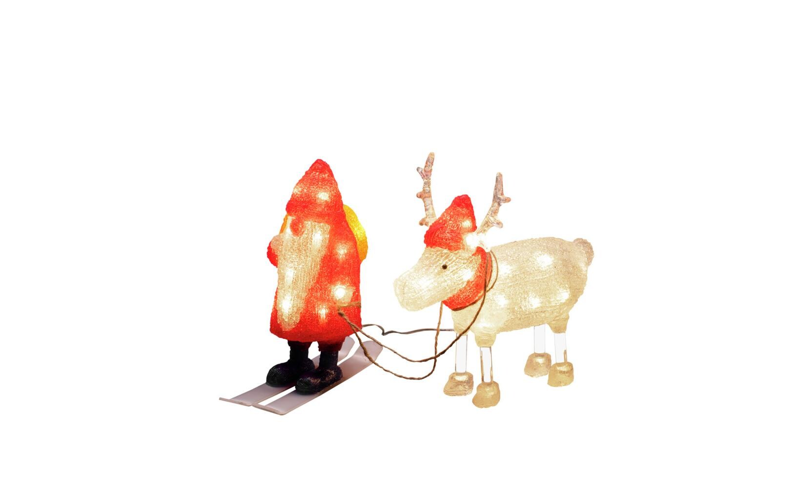 LED-Figur Acryl Santa mit Rentier, 40 LEDWeihnachtsfigur Santa und Rentier