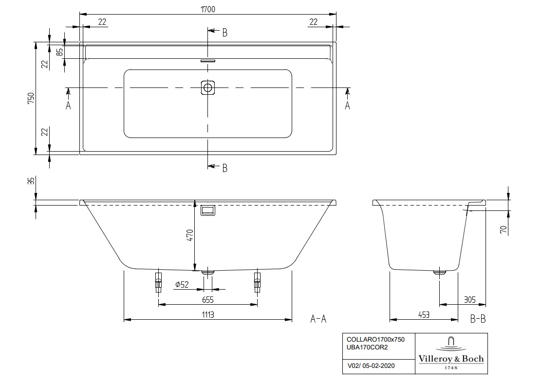 Villeroy & Boch Collaro inbouw ligbad 170x75cm wit mat