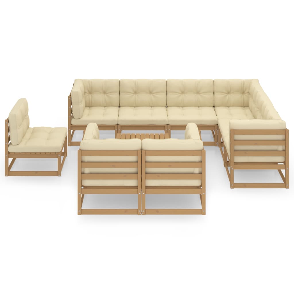 Salon de jardin meuble d'extérieur ensemble de mobilier 10 pièces avec coussins marron miel bois de pin