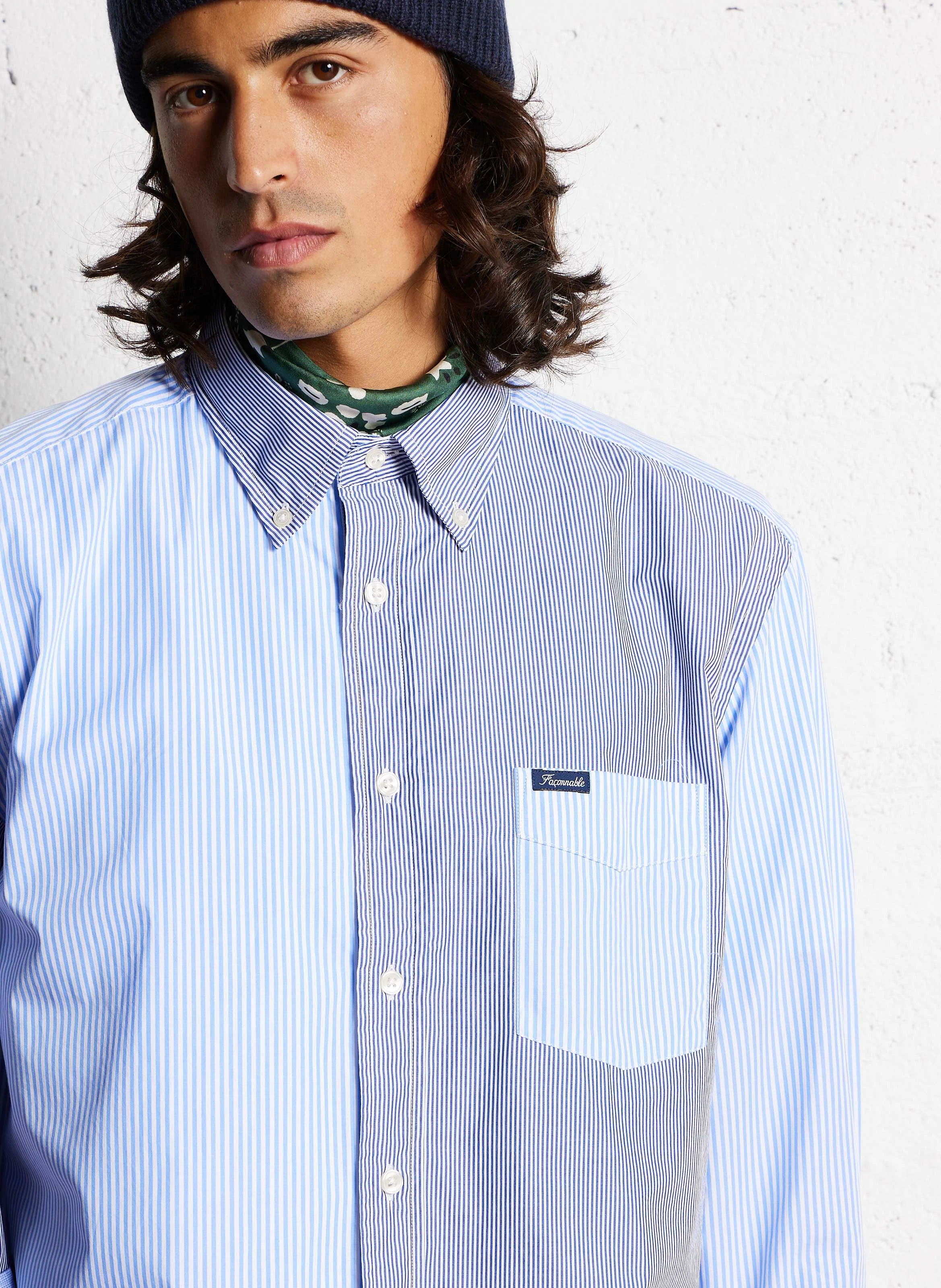 Chemise col classique rayée en coton | Multicolore