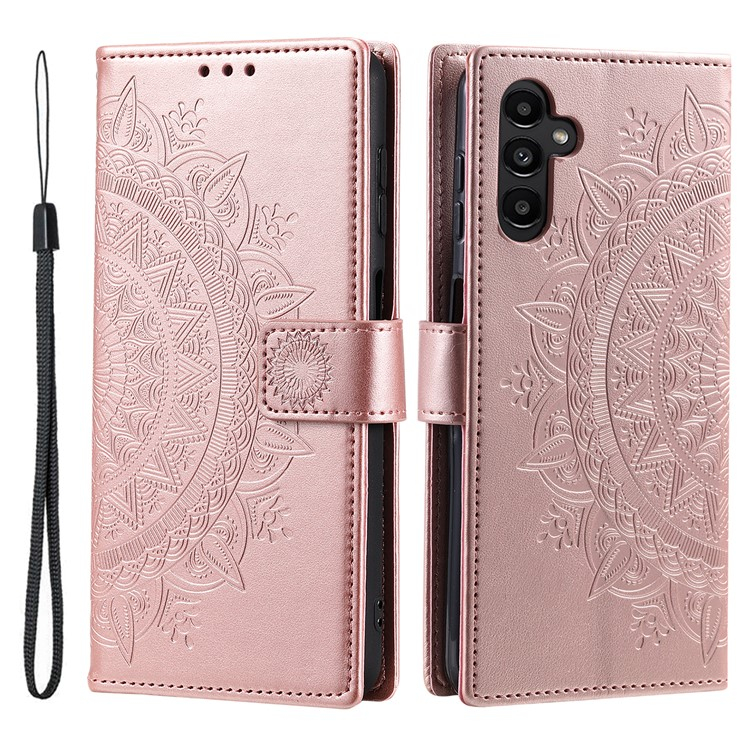 Samsung Galaxy A56 Leder Tasche Wallet - Mandala Flowers Imprint - Roségold