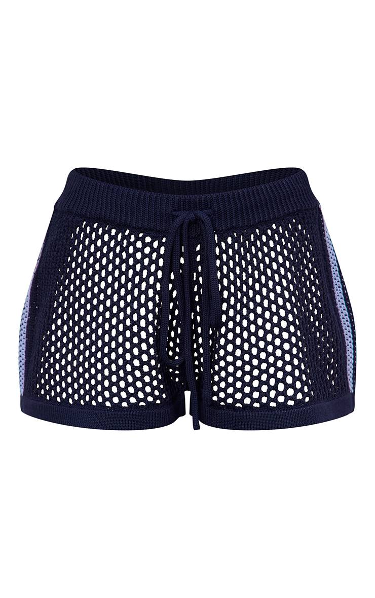 Bleu Marine Short Mini En Crochet Tricoté À Cordon De Serrage