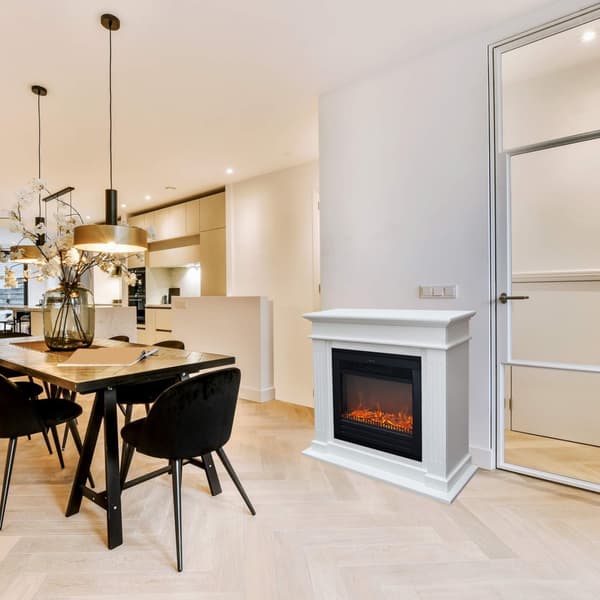 Elda ELU-MDW elektrisk komfyr - Hvit MDF peisramme - 1400 Watt varme - fjernkontroll