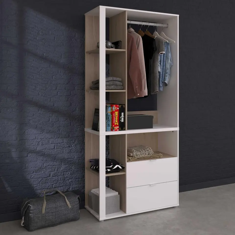 Commode Hardy - 91x40x83cm - 2 lades - wit/eik