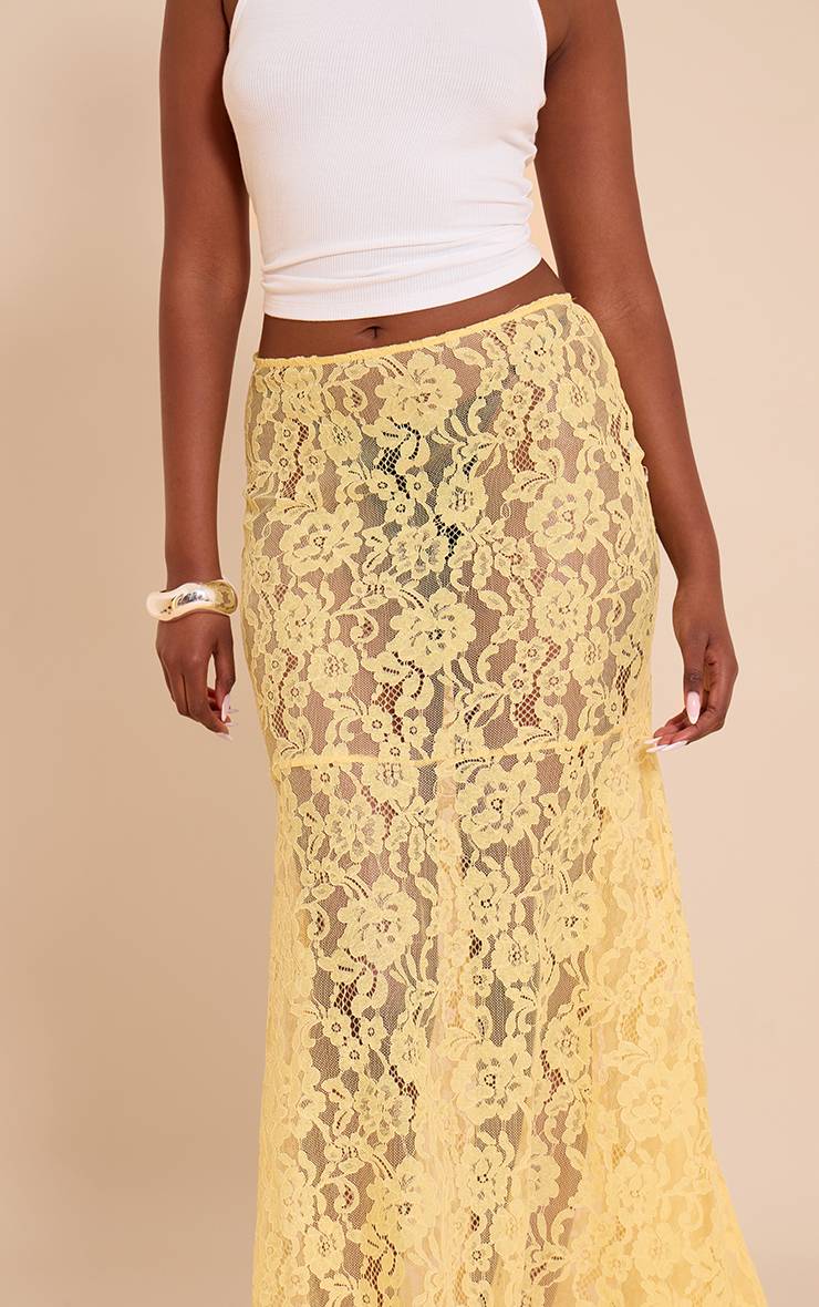 Citron Jupe Longue Transparente En Dentelle Florale