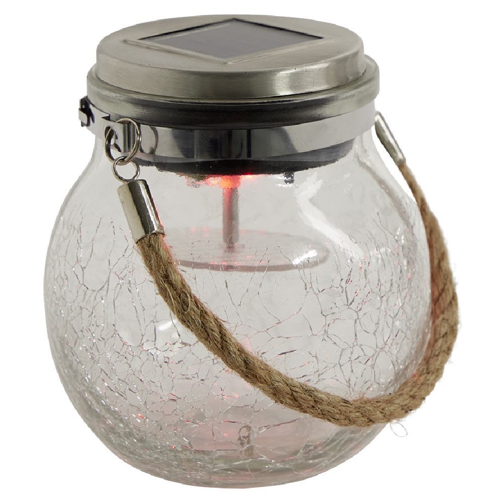 Lampe solaire boule verre craquelé anse corde à suspendre ou poser