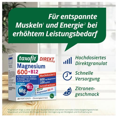 Taxofit Magnesium 600 + B12 Direkt Granulat 20 Stück
