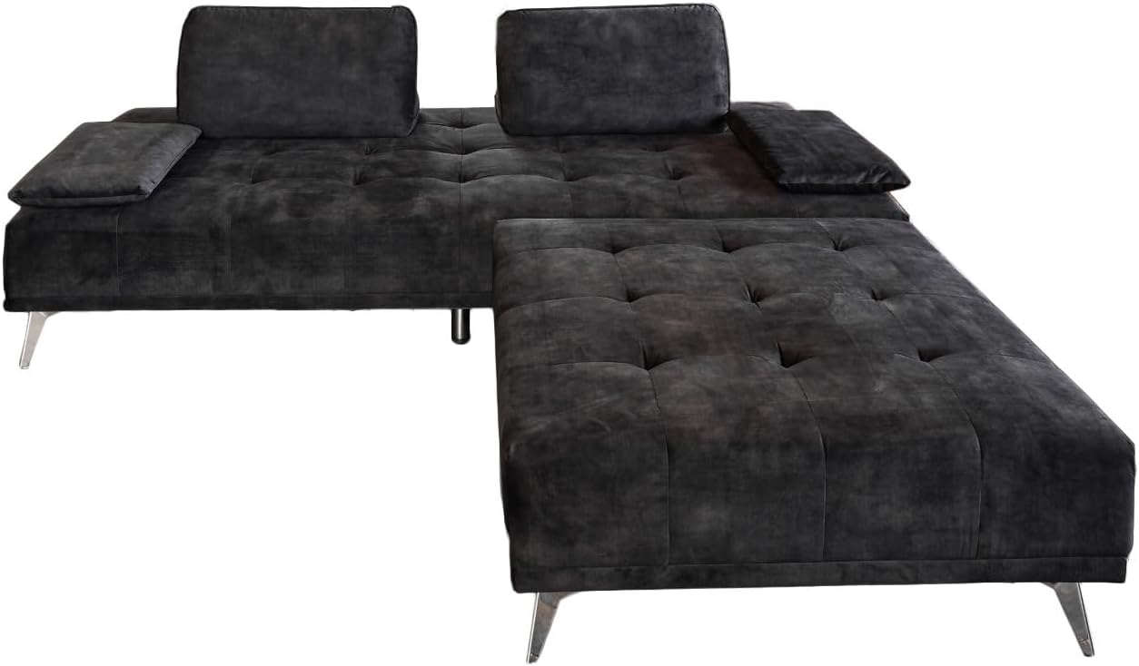 KAWOLA Schlafsofa Samtvelour Anthrazit Sofa WIOLO Daybed und Schlafcouch, inkl. Hocker und 2 Kissen, 240x110 cm