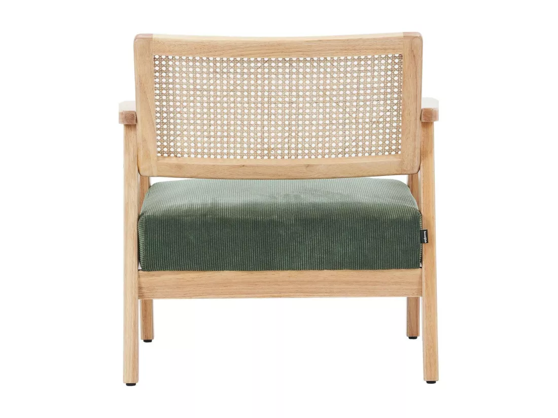 Fauteuil en velours côtelé vert et cannage naturel - Tim