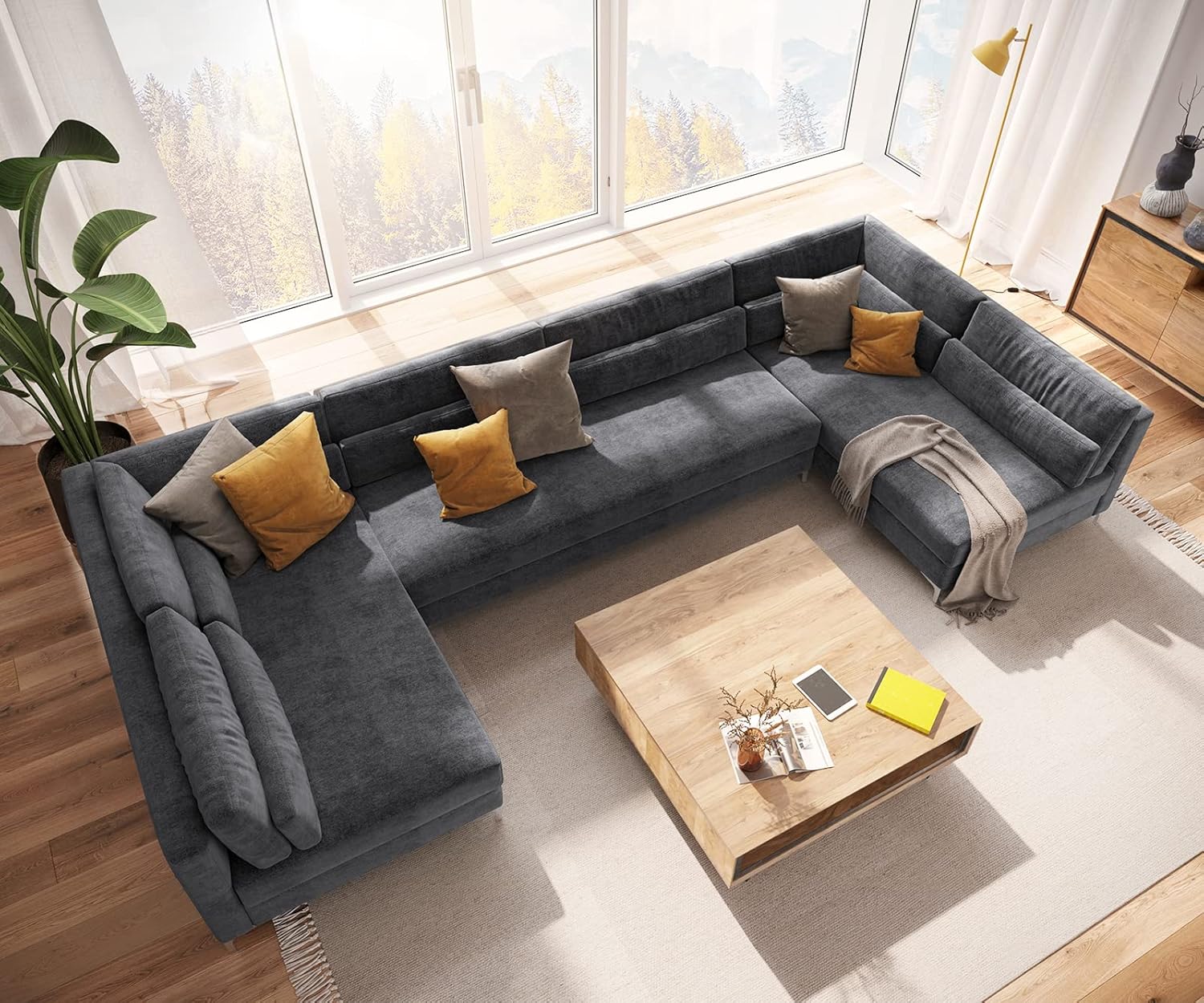 DELIFE Sofa Elio Mikrofaser Graphite 400x185 cm XL Wohnlandschaft