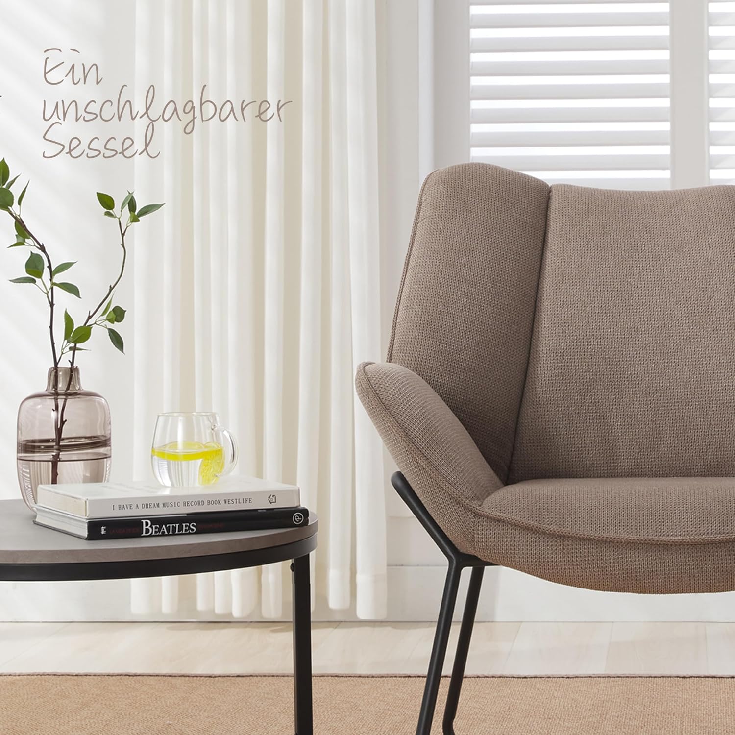 Loungesessel moderner Relaxsessel, Lounge Einzelsofa mit Polster, Lesesessel Balkon Sofa Blütenblattform mit Armlehnen Kleine Couch Schmink Stuhl Sessel Ergonomie, Beige, 72X 67X 80 cm