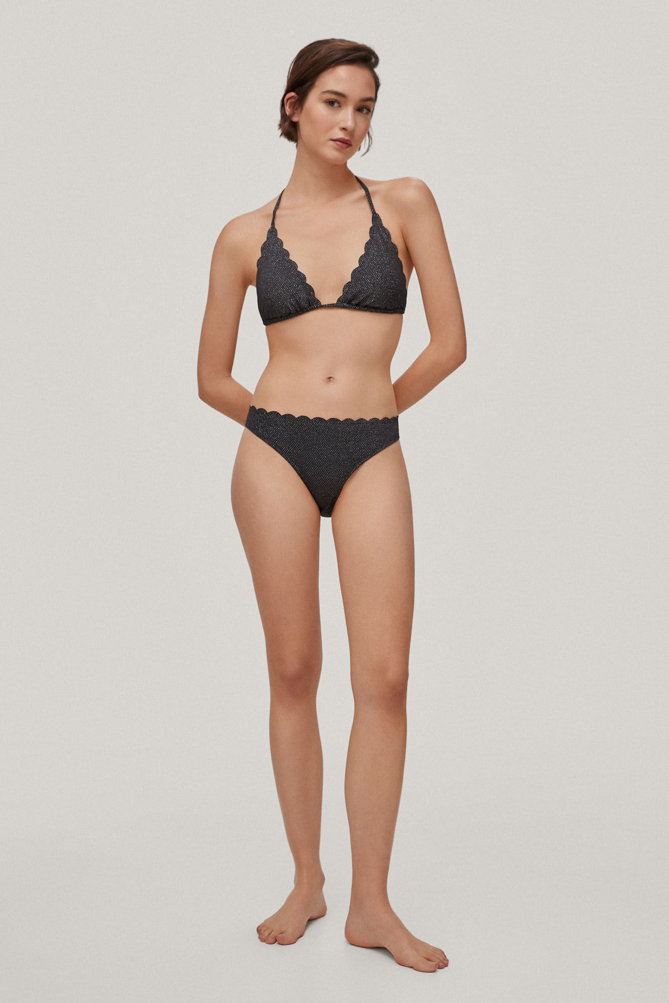Biquíni triangular com lurex ondulado - Preto