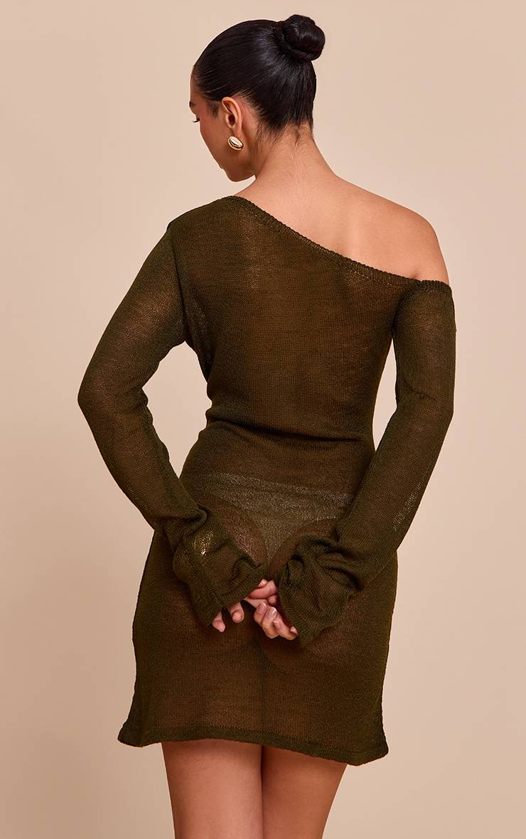 Vert Olive Robe En Filigrane Asymétrique