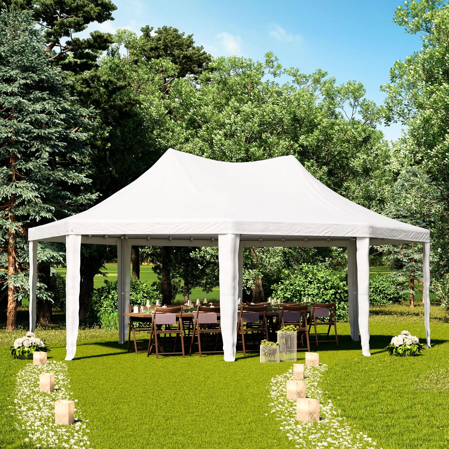 TOOLPORT Pagodenzelt Pavillon 5x7 m schnell & einfach zu montieren mit Fenstern - robuste PVC-Plane 700 weiß