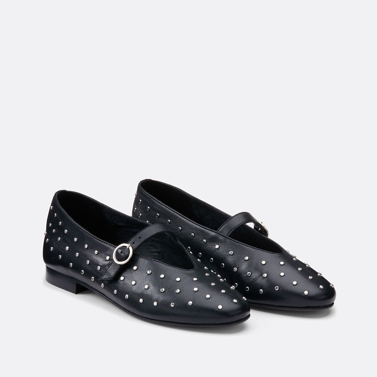 COLEÇÕES LA REDOUTE<br>Leren bailarina com tachas