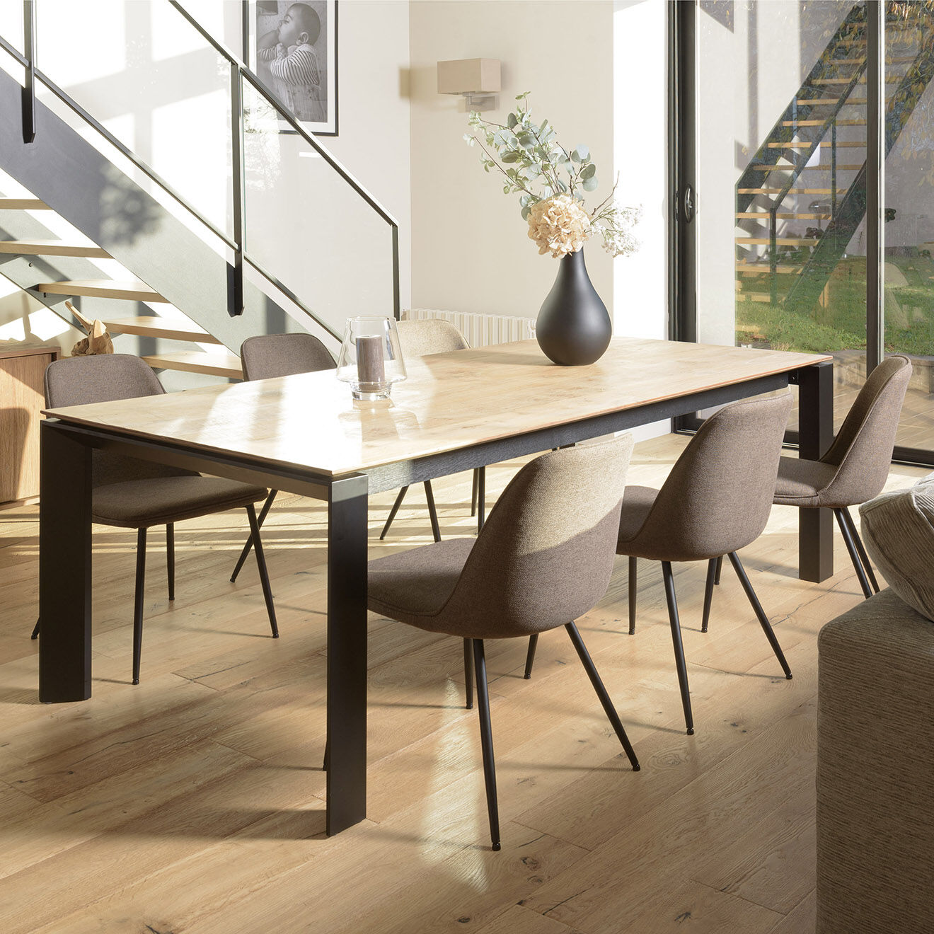 Macabane 2 Chaises en Tissu Tom dossier droit marron - 47x60x81 cm