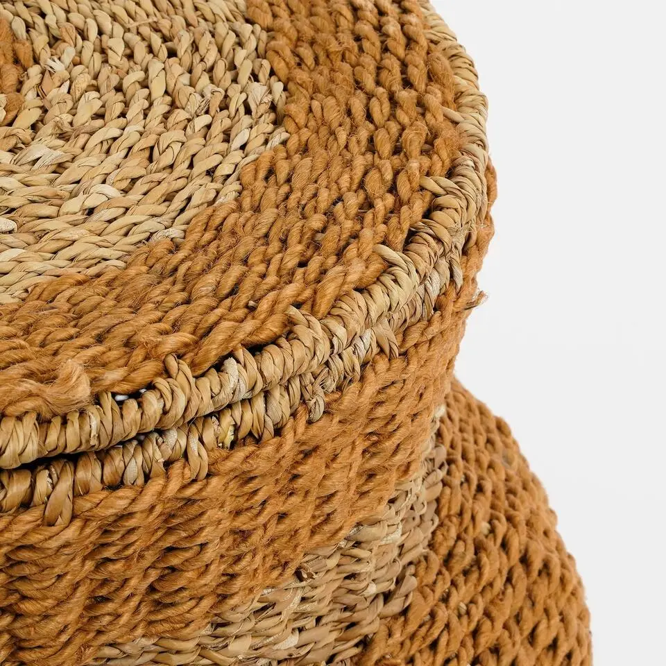 Mica Decorations Opbergmand met Deksel - H48 x Ø55 cm - Jute - Geel