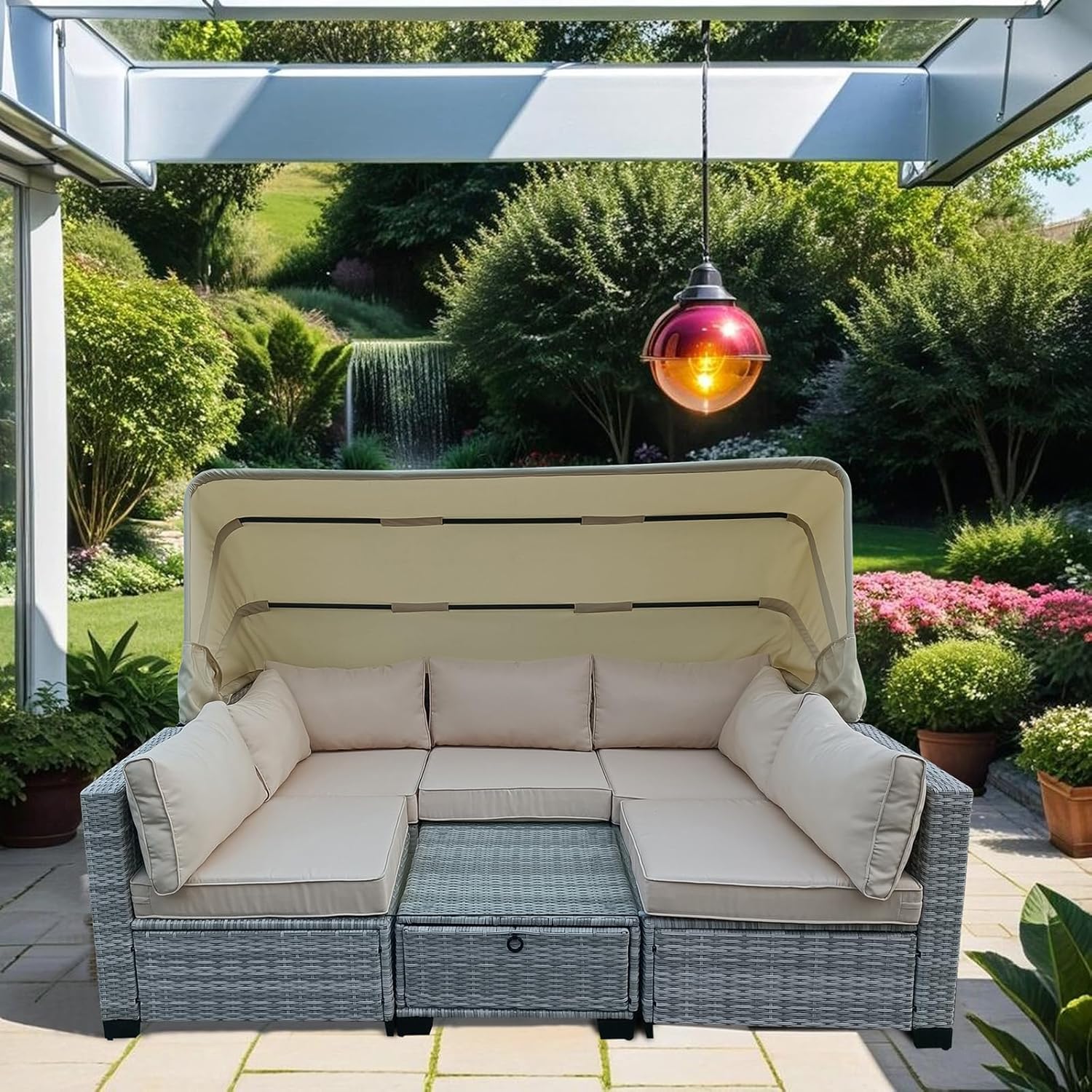 HTI living Loungemöbel Grau/Beige 6-teiliges Set Outdoor Sofa Gartenlounge Gartensofa