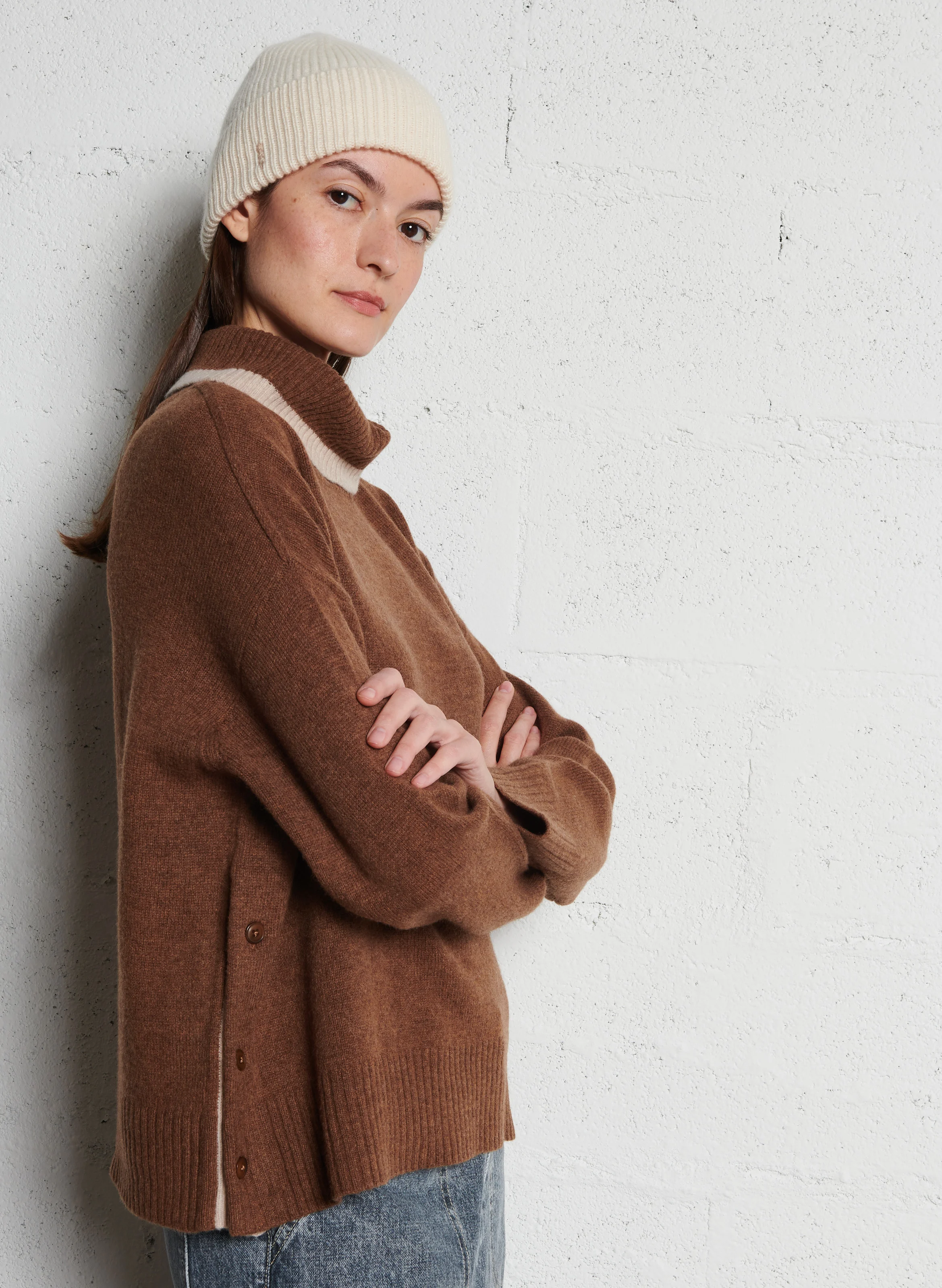 LAURENT - Pull col roulé ample en laine | Marron