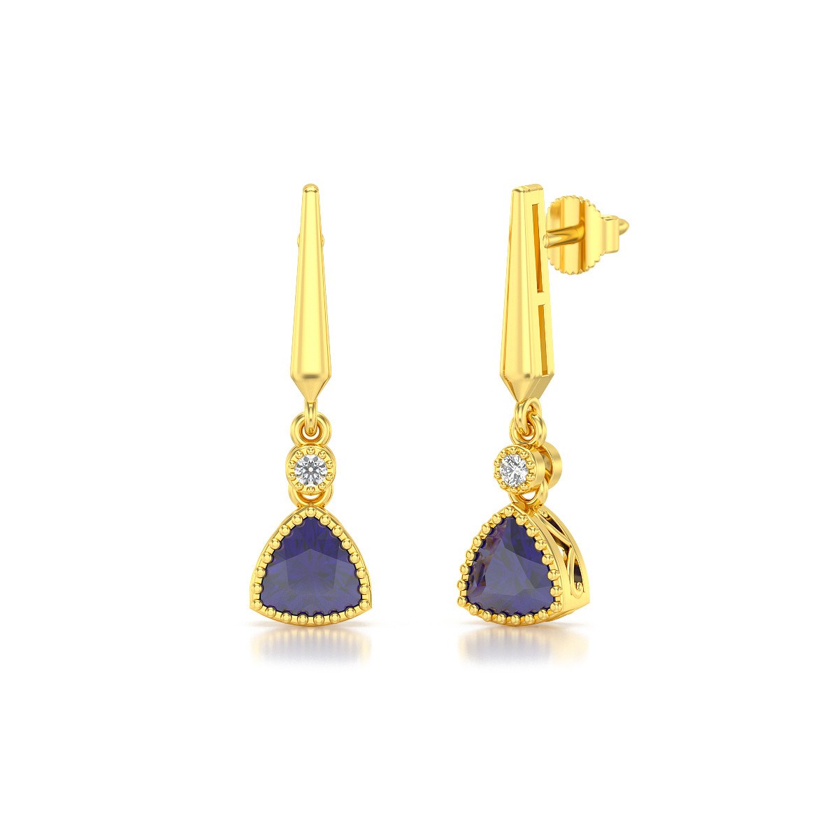Boucles d'oreilles ADEN Or Jaune Iolite et Diamant 2.398grs