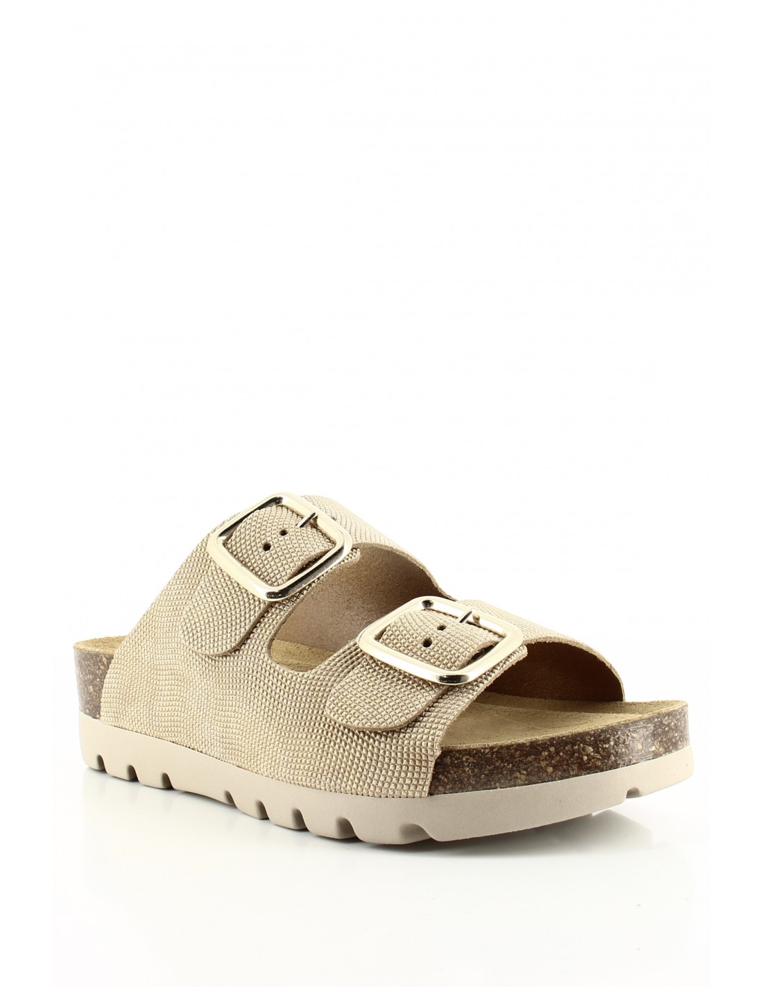 plakton Mules Femme Memory Square Doré Cuir
