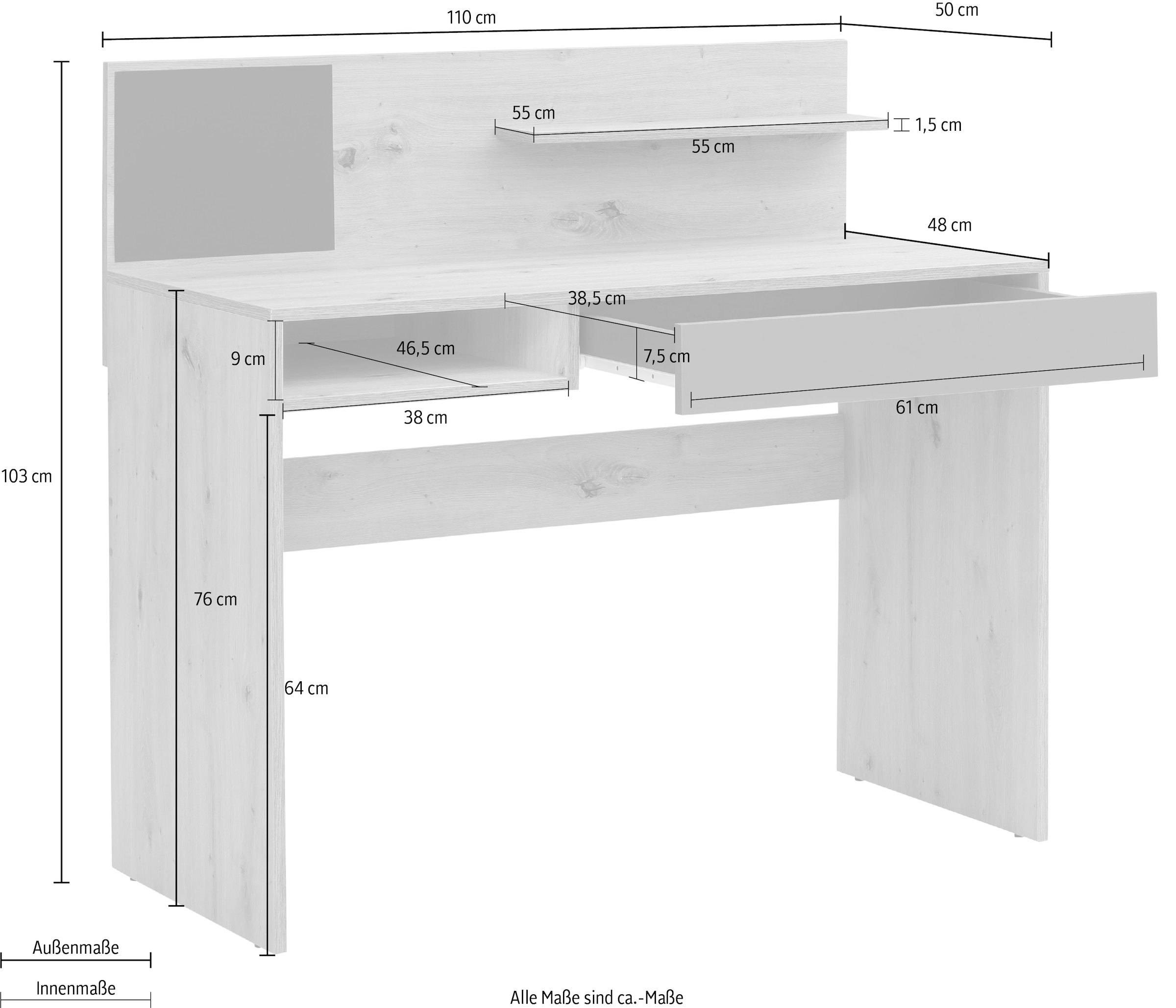 INOSIGN Schreibtisch »Magnet« Magnettafel, grosse Arbeitsfläche, Schubkasten und Ablageboden
