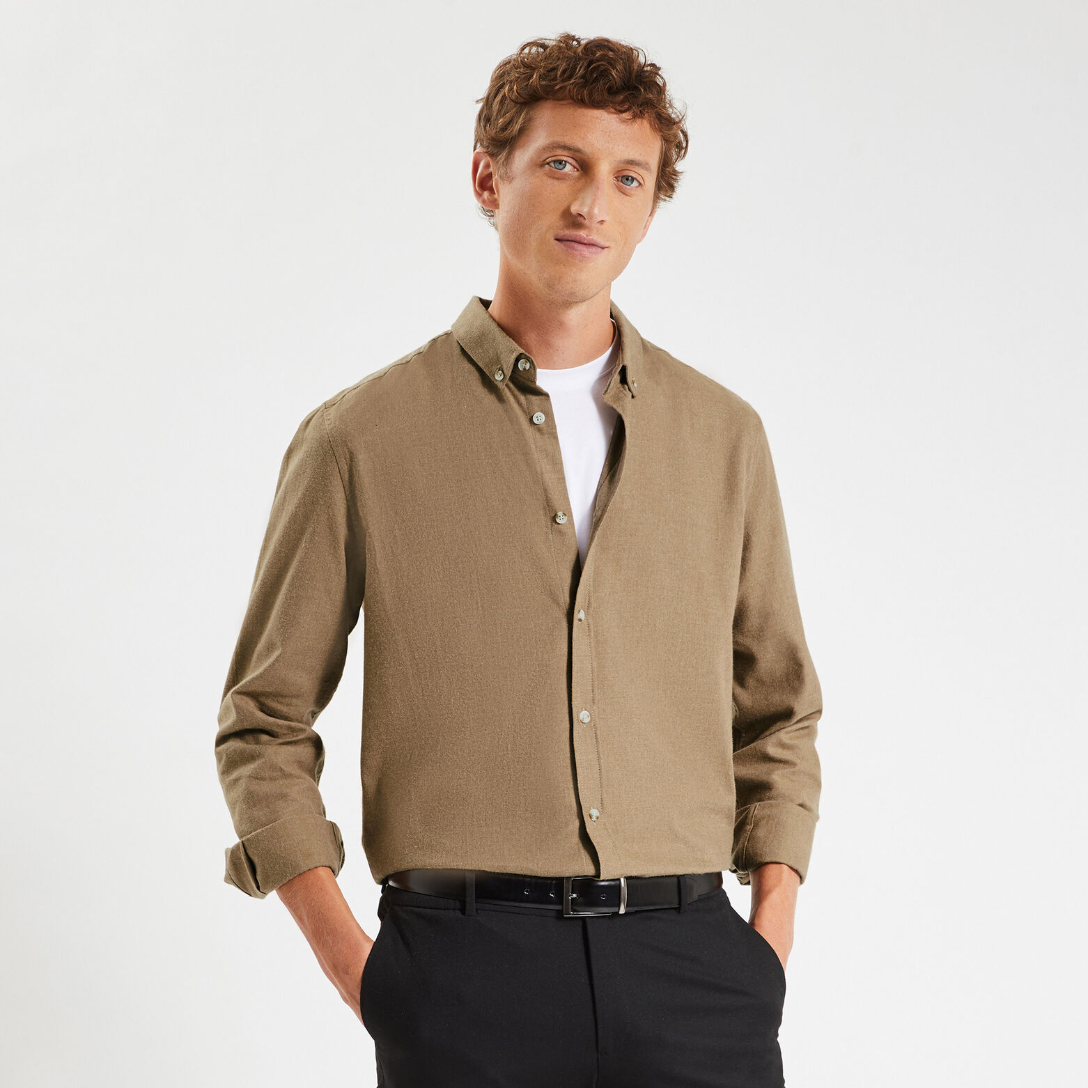 Chemise regular unie coton flanelle Jaune foncé