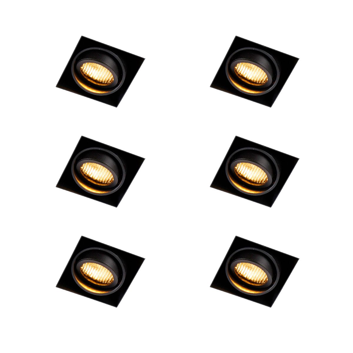 Set van 6 Inbouwspot zwart draai- en kantelbaar Trimless - Oneon Honey