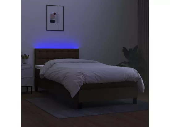 Sommier tapissier et matelas et LED Marron foncé 90x190cm Tissu