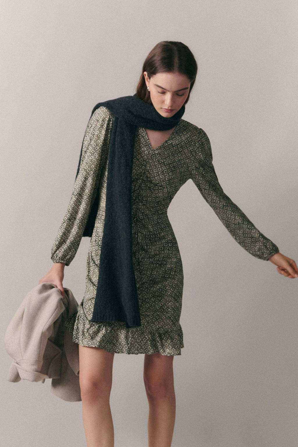 MANGO TEEN midi jurk beige