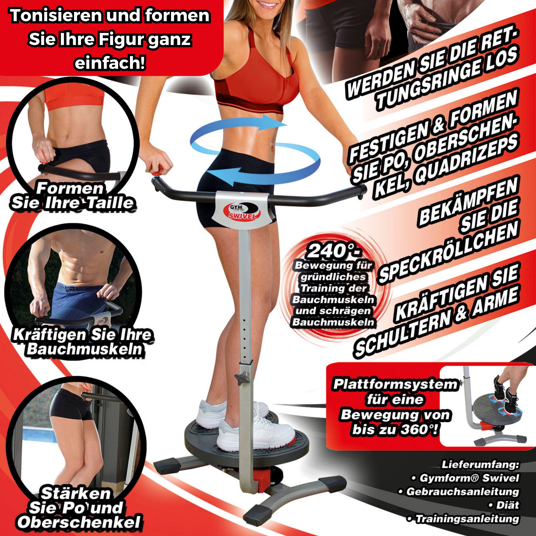 Gymform® Bauchmuskelmaschine, Waist Twist & Shape, Ganzkörperdrehscheibe Swivel