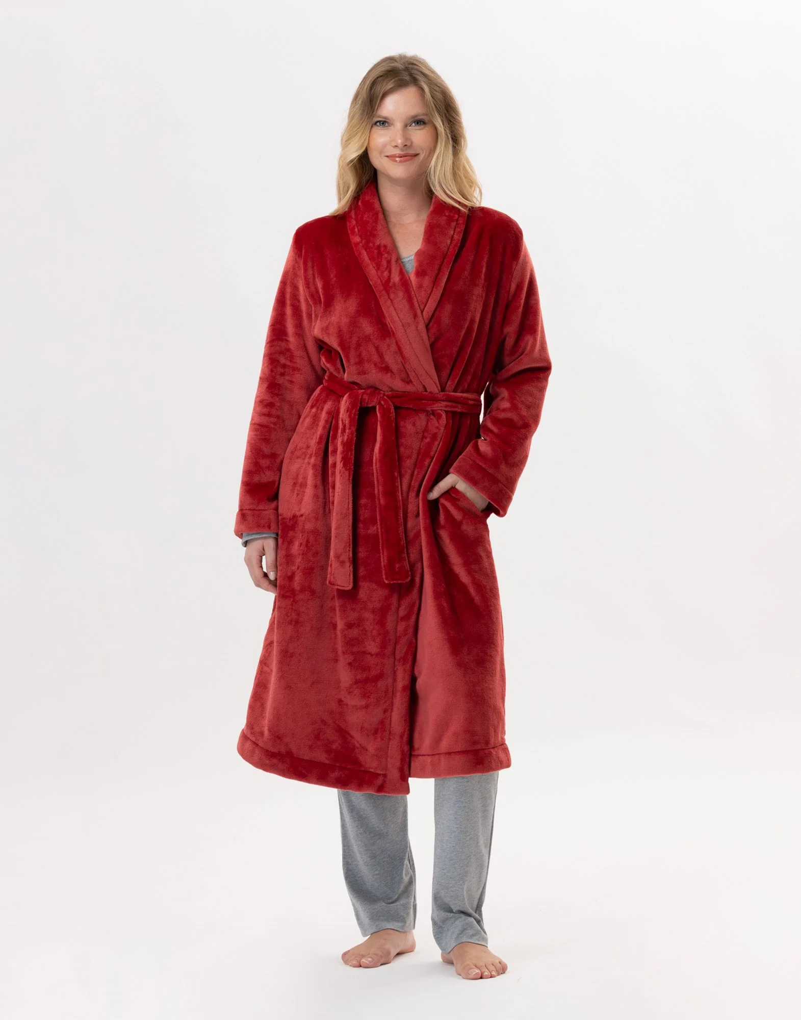ESSENTIEL H61B - Peignoir en peluche flanelle | Rouge