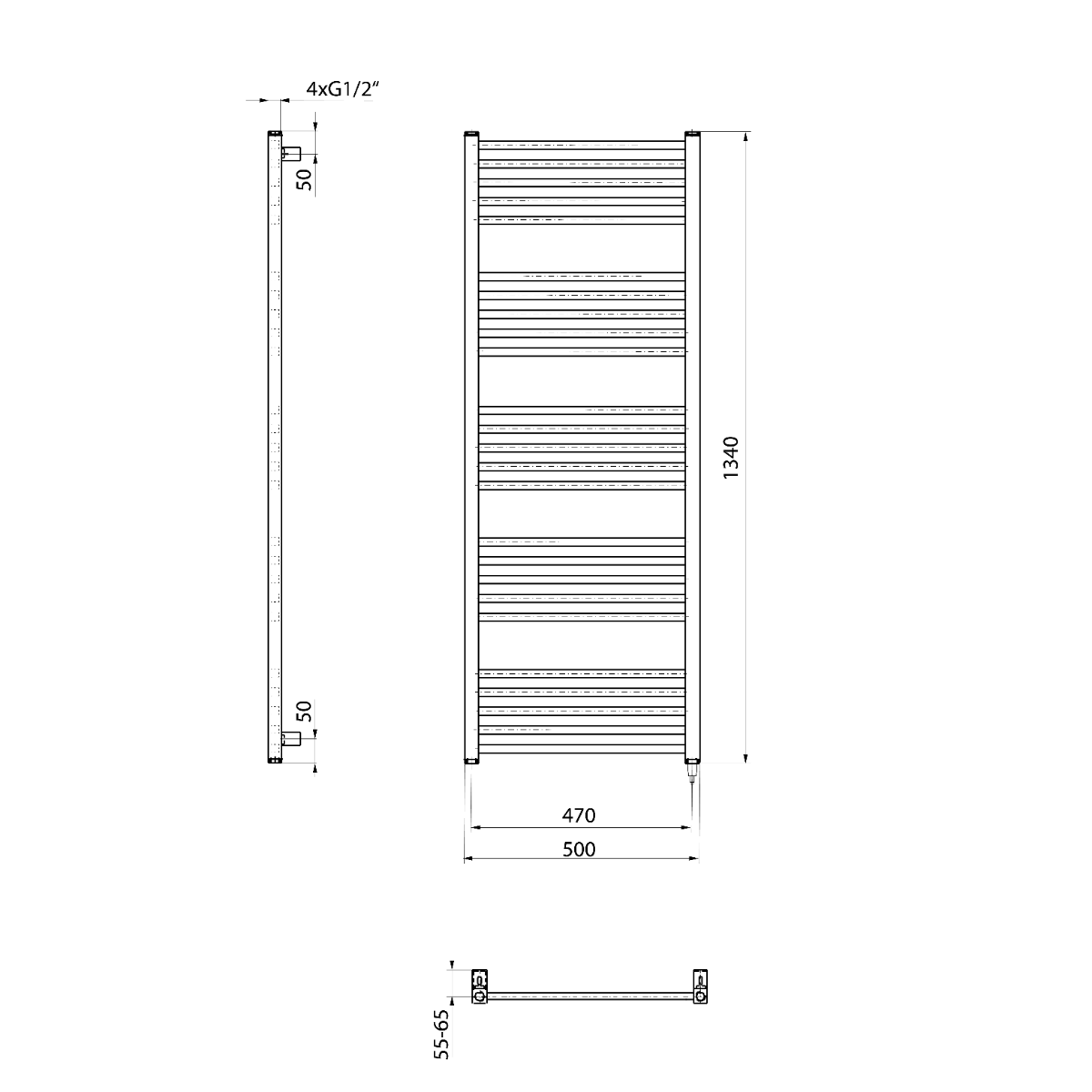 Sapho Metro E elektrische radiator 50x134cm 500W zwart mat
