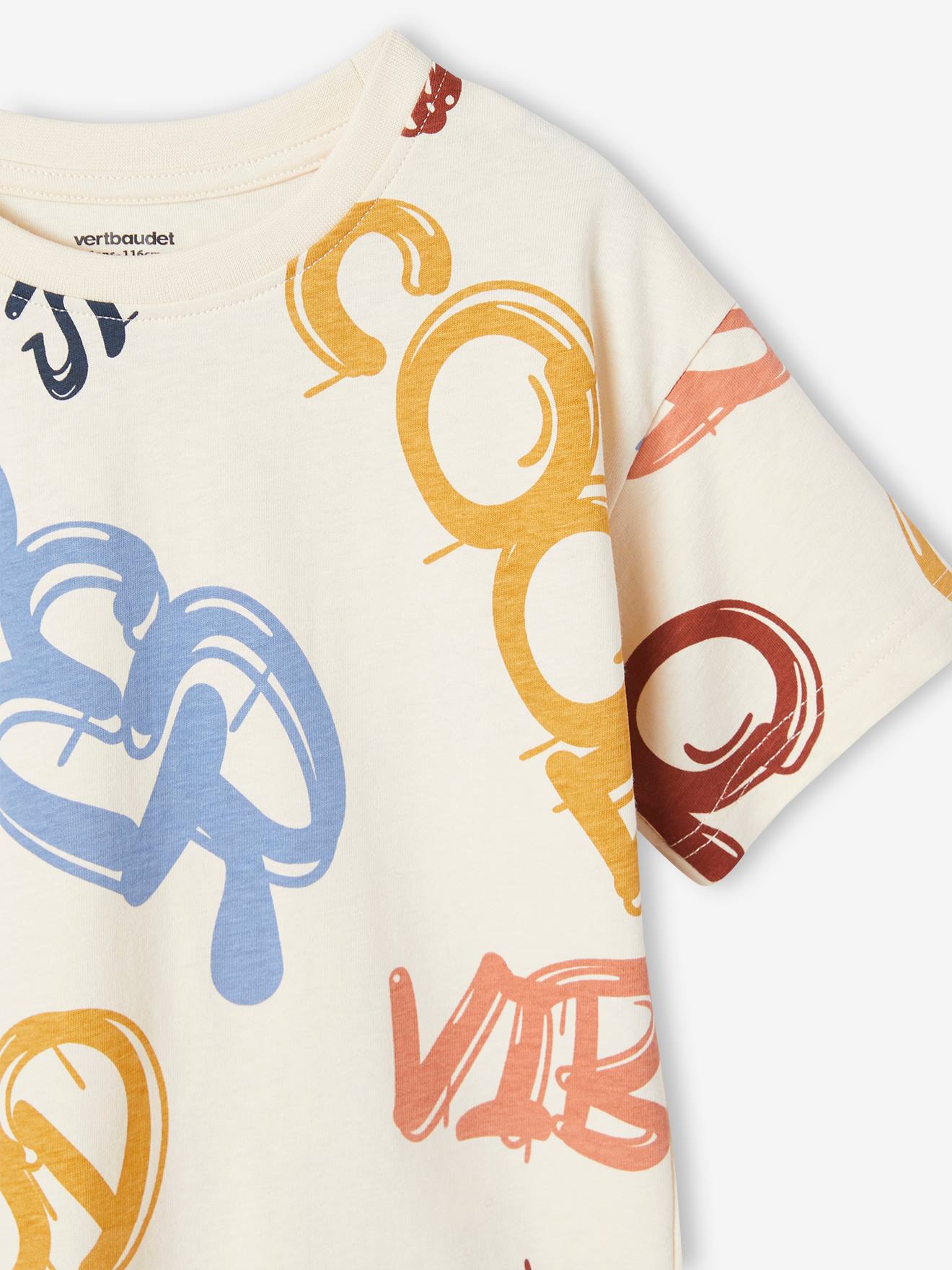 Camiseta infantil masculina tamanho maxi, cor off-white, com ilustração.