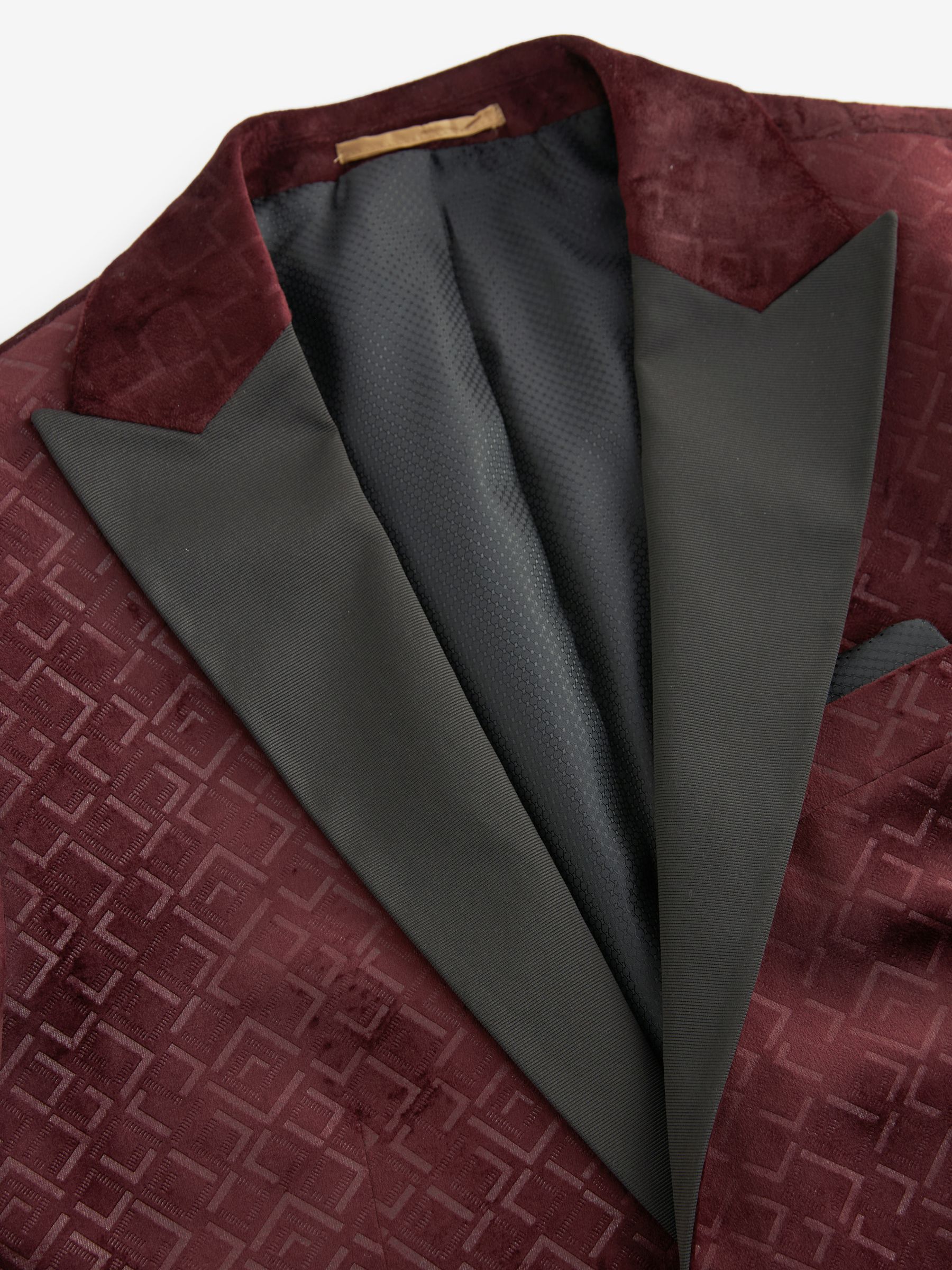 Bordeauxrood geometrisch - Slim Fit - Fluwelen blazer met patroon