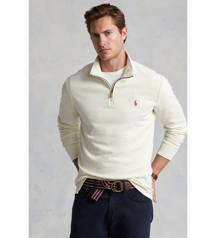 Suéter gola alta bege com zíper da Ralph Lauren