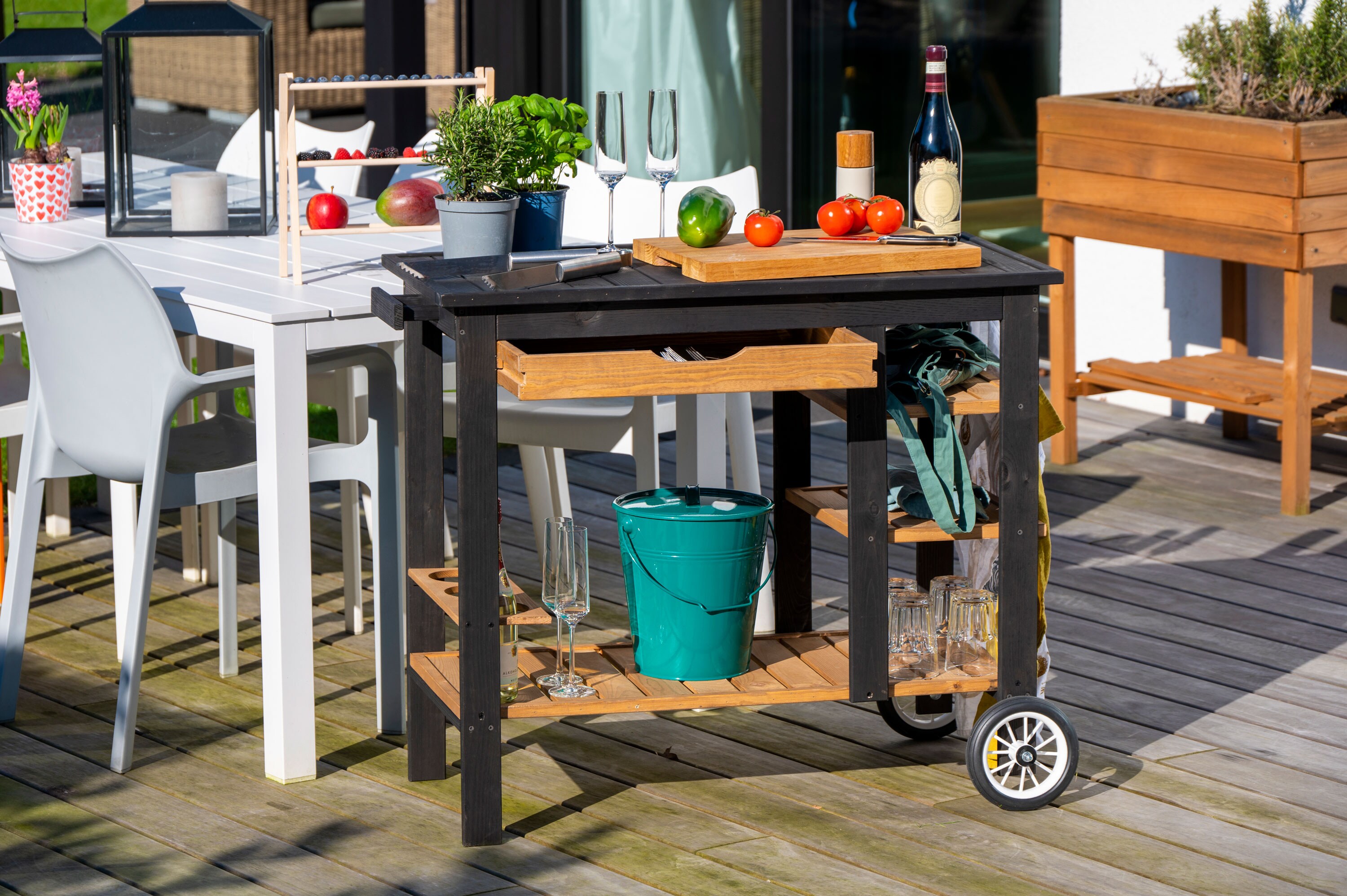 dobar Garten Servierwagen Beistelltisch Serviertisch Trolley