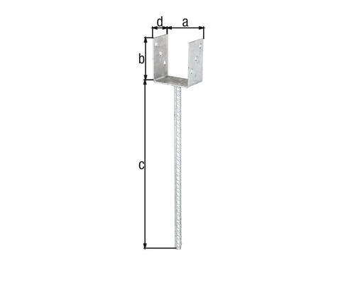 U-vormige paaldrager met betonanker van geribbeld staal 91 x 100 x 400 mm, thermisch verzinkt