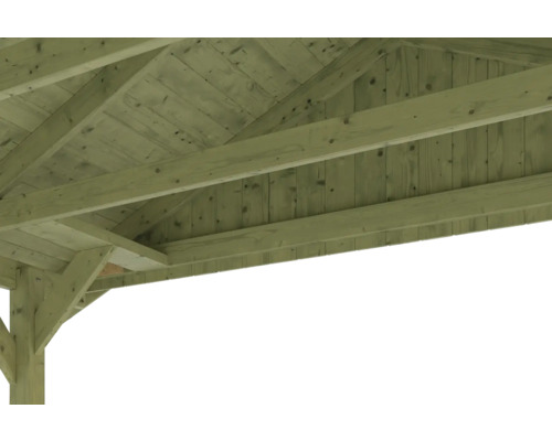Enkele carport SKAN HOLZ Wallgau inclusief zwarte shingles en H-paalankers 380 x 600 cm geïmpregneerd