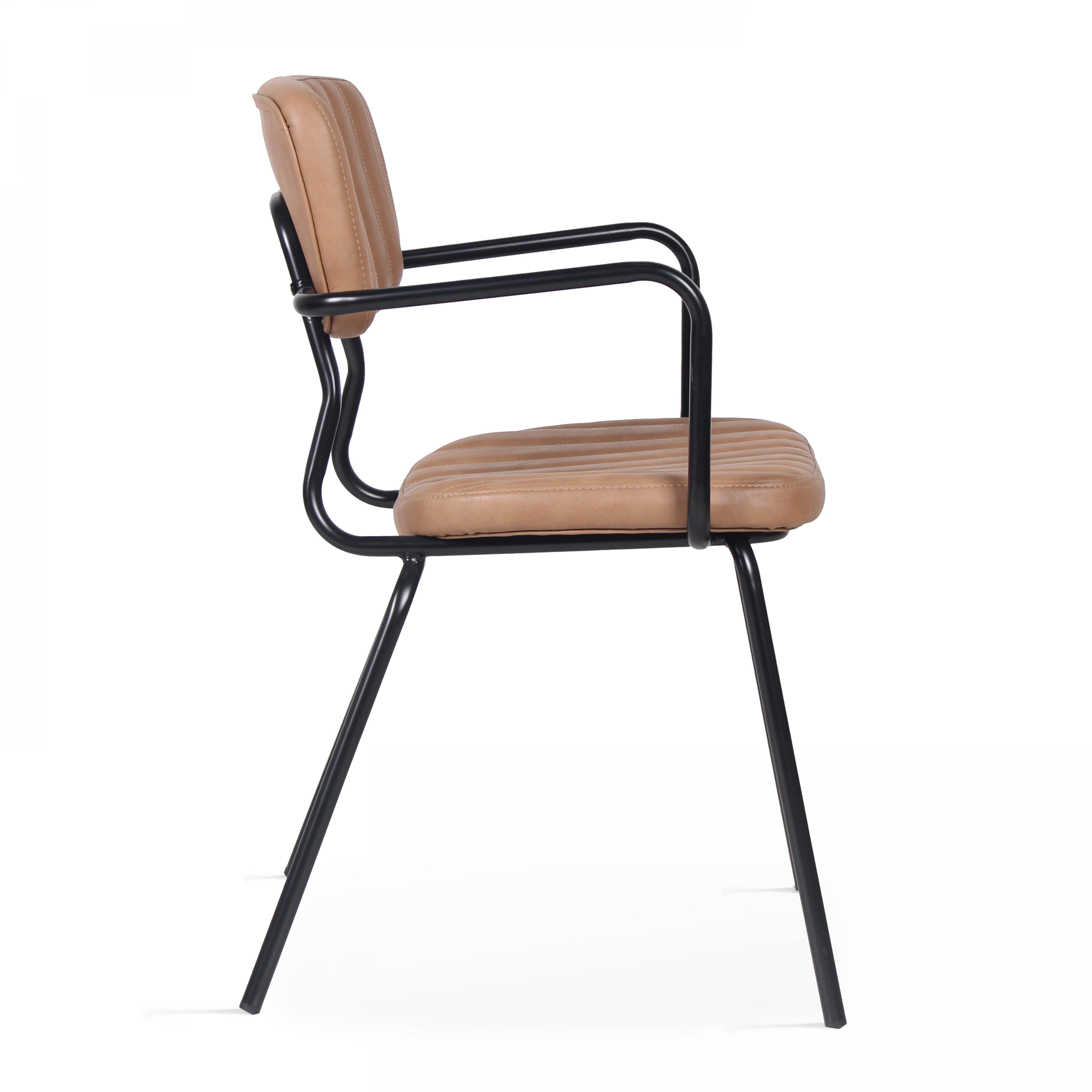 Lot de 2 chaises avec accoudoirs en textile enduit marron clair
