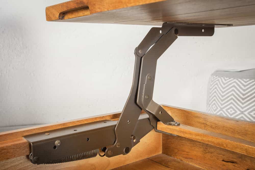 Höhenverstellbarer Couchtisch FACTORY LIFTUP 80cm Mangoholz massiv mit Stauraum Metall