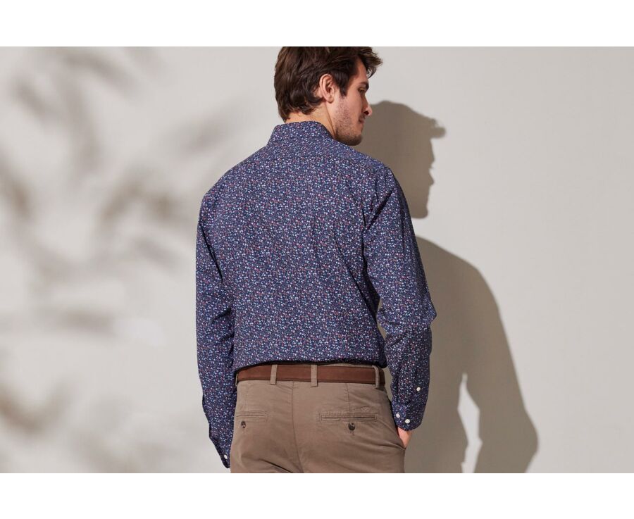 Chemise homme bleue foncée à motif floral rouge et bleu - GASSIEN