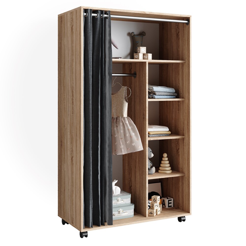 Vicco mobiler Kinderkleiderschrank Dielenschrank Garderobe Doros Sonoma modern 100 x 168 cm offen rollbar
