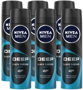 Nivea Men Deep Black Carbon Beat Anti-Transpirant Spray Voordeel 6x150ML